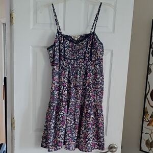 Lucky Brand Printed Button Front Tiered Mini Dress, L